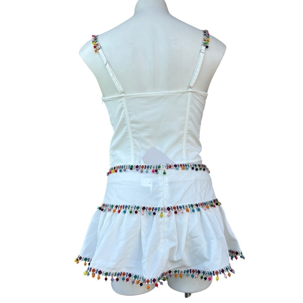 Shein Musera White Skirt & Corset Top Set Pom Pom Trim Size Small New - Picture 10 of 15